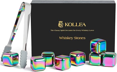 Miniatura 7 de Kollea - Piedras de whisky, paquete de 8 rocas frías de acero inoxidable dorado, cubo de hielo reutilizable para beber, accesorios de bebida de
