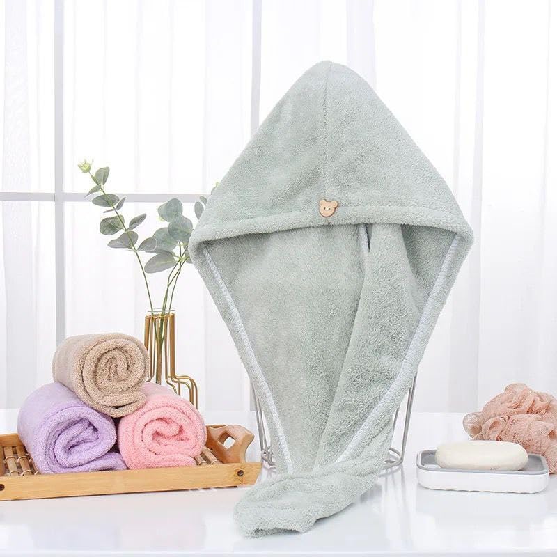Image of Hair Towel Wrap for Women | Quick Dry Microfiber Hair Turban with Button Loop | Super Absorbent Soft Head Towel | Lightweight Anti-Frizz Hair Wrap
