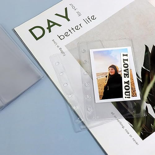 Vista 28 de Paquete de 12 protectores de hojas transparentes de tamaño mini de 2.2 x 3.2 pulgadas, fundas de plástico, protectores de papel de carga superior