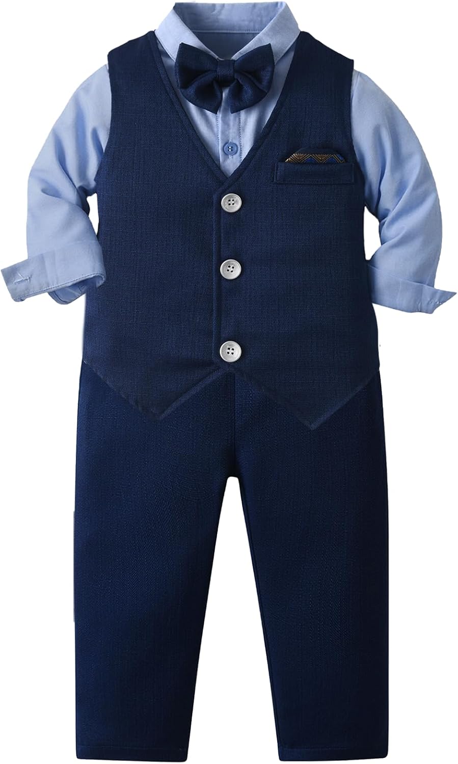 Baby Boys Pants Sets, Infant Long Sleeve Shirt + Pants + Bow Tie + Vest Outfits - Image 4
