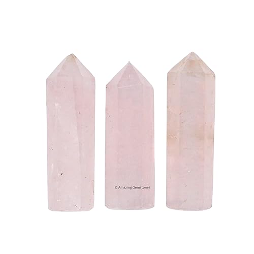 Miniatura 3 de Rose Quartz Crystal Points Bulk Healing Crystals and Stones - Pack of 3 Single Terminated Healing Wand Point Bulk Crystals for Crafts, Crystal Grid,