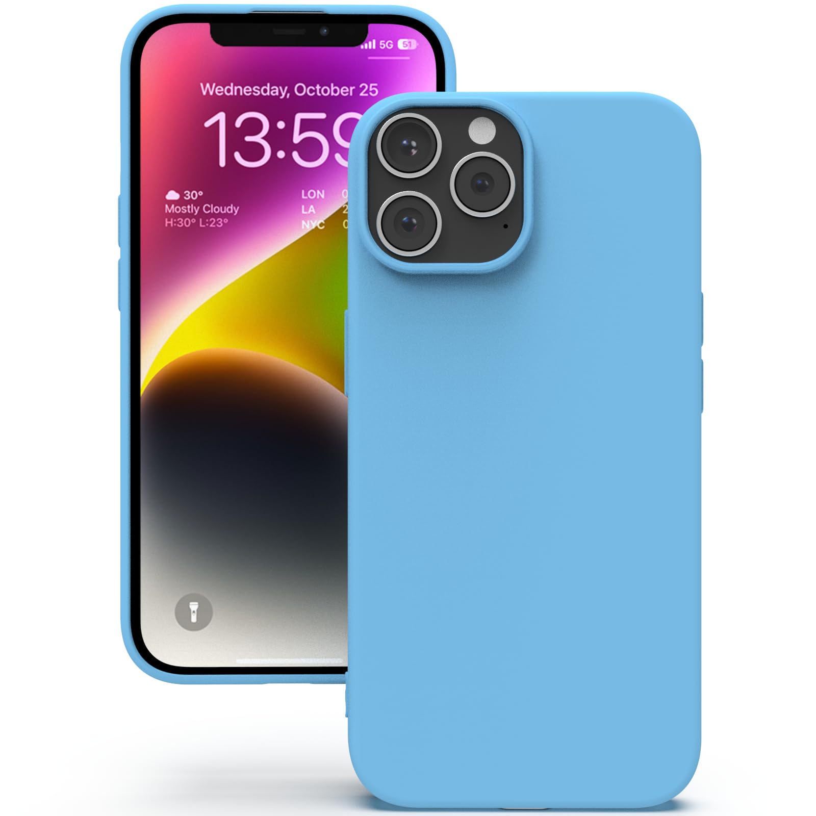 YATWIN Hülle für iPhone 13 Pro, Silikon Handyhülle mit Futter, 1mm Kamera und Displayschutz, Dünn & Leicht, Anti Kratzer Case, Himmelblau