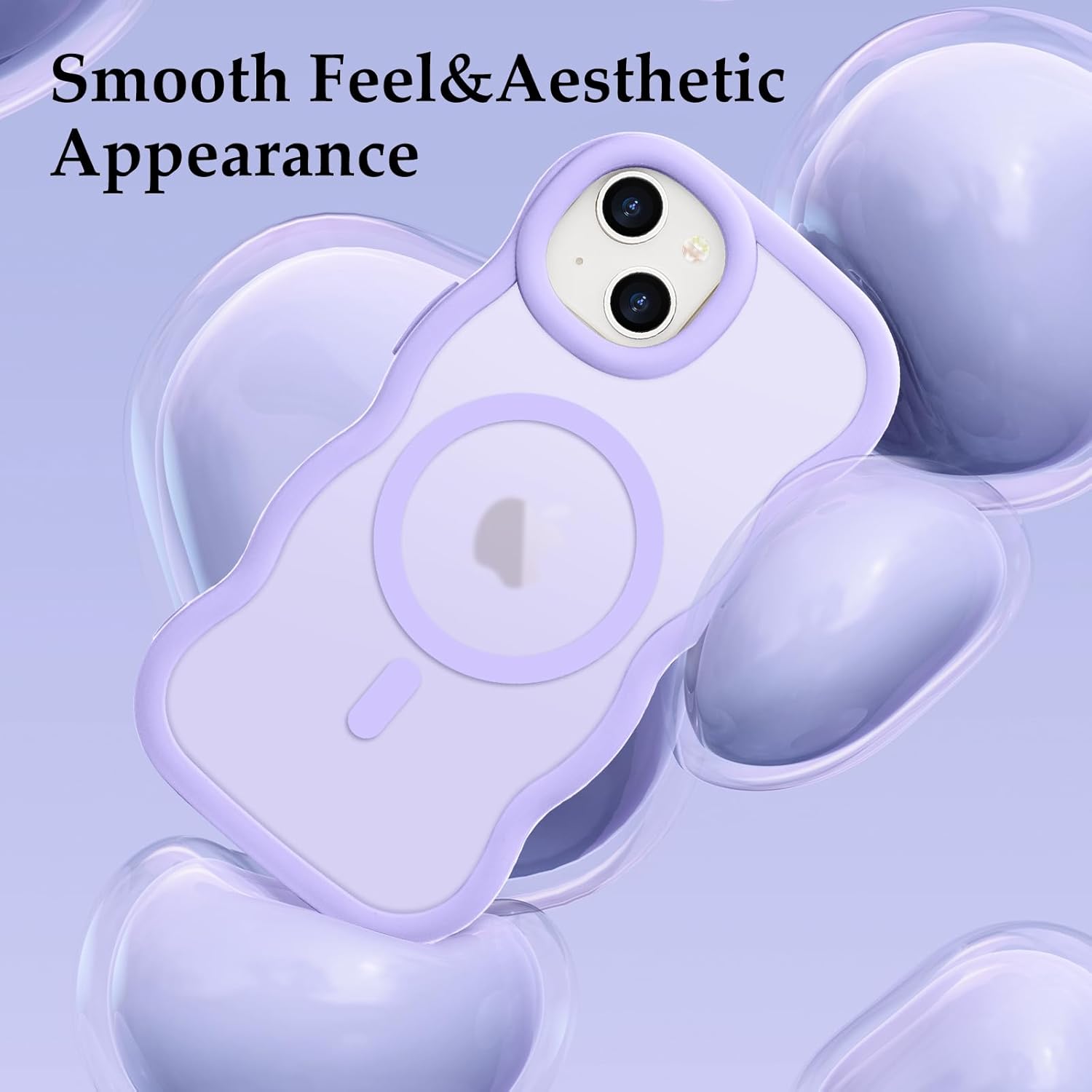 for iPhone 13/14 Case, Curly Wave Frame Hard Translucent Clear Back Cover for Women Men Compatible with Magsafe Stylish TPU Shockproof Drop Protection Phone Case for iPhone 13/14, Lavender - Image 6