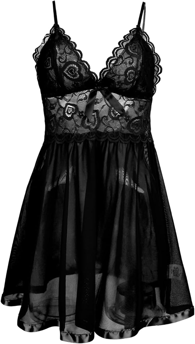 Heart Lace Babydoll Lingerie,Backless Sexy Night Gowns For Women,Sheer Nightgown Valentines Wedding Night