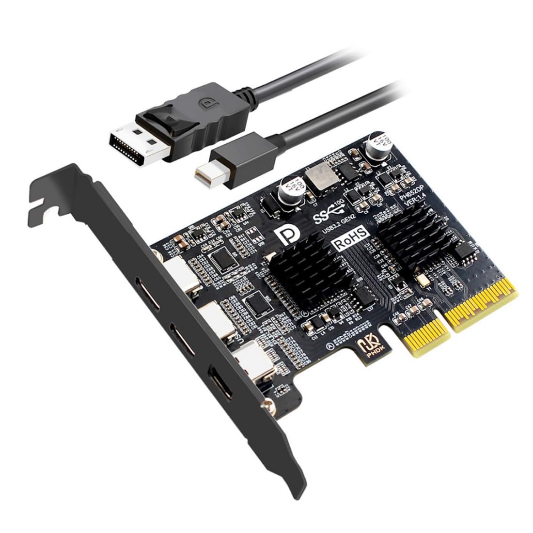 chenyang 2 ports PCI-E 3.0 4X et Mini DisplayPort vers 2 USB C Vidéo Carte d'extension Graphique Prend en charge USB 3.2 10 Gbit/s Transfert de données DP1.4 Sortie vidéo