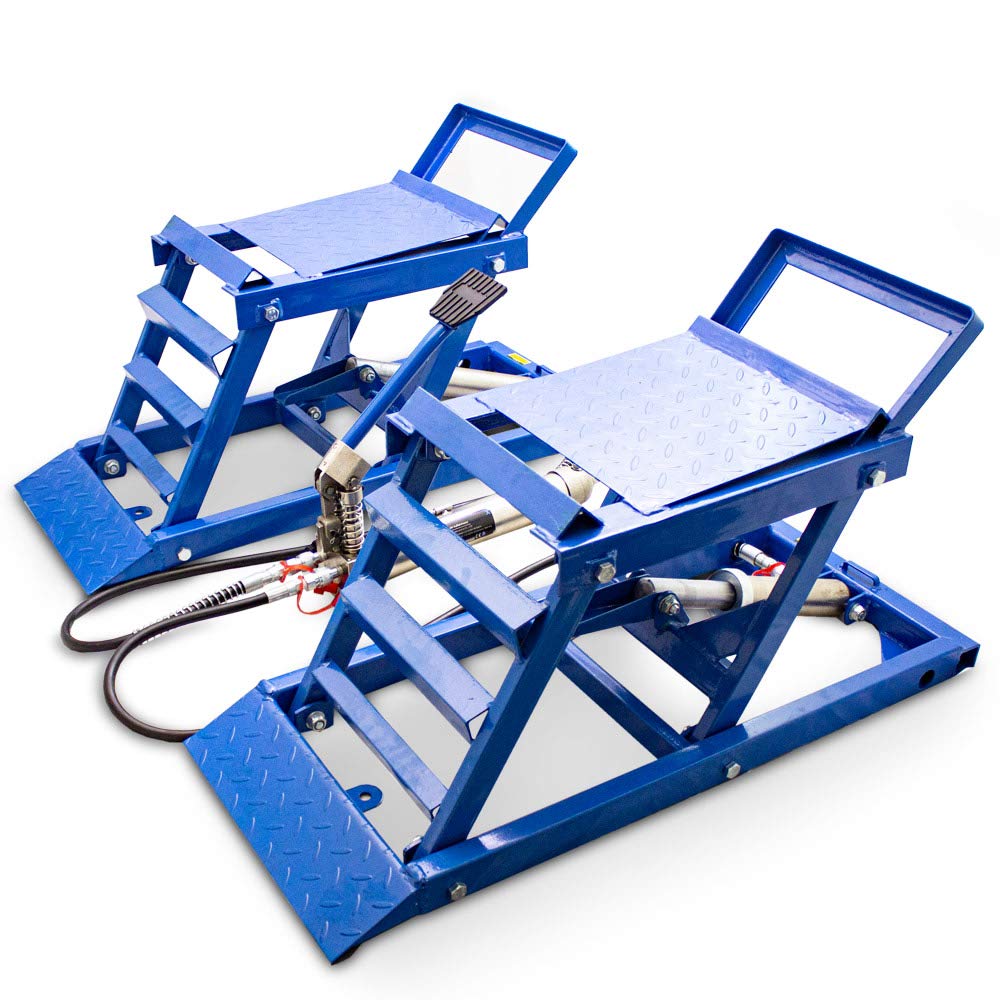 BITUXX® 2 Stück hydraulik 2,7T Auto PKW KFZ Auffahrrampen Set mit Wagenheber hydraulisch Höhenverstellbar Wartungsrampe Hebebühne Rampe Auffahrrampe Auffahrbock Blau