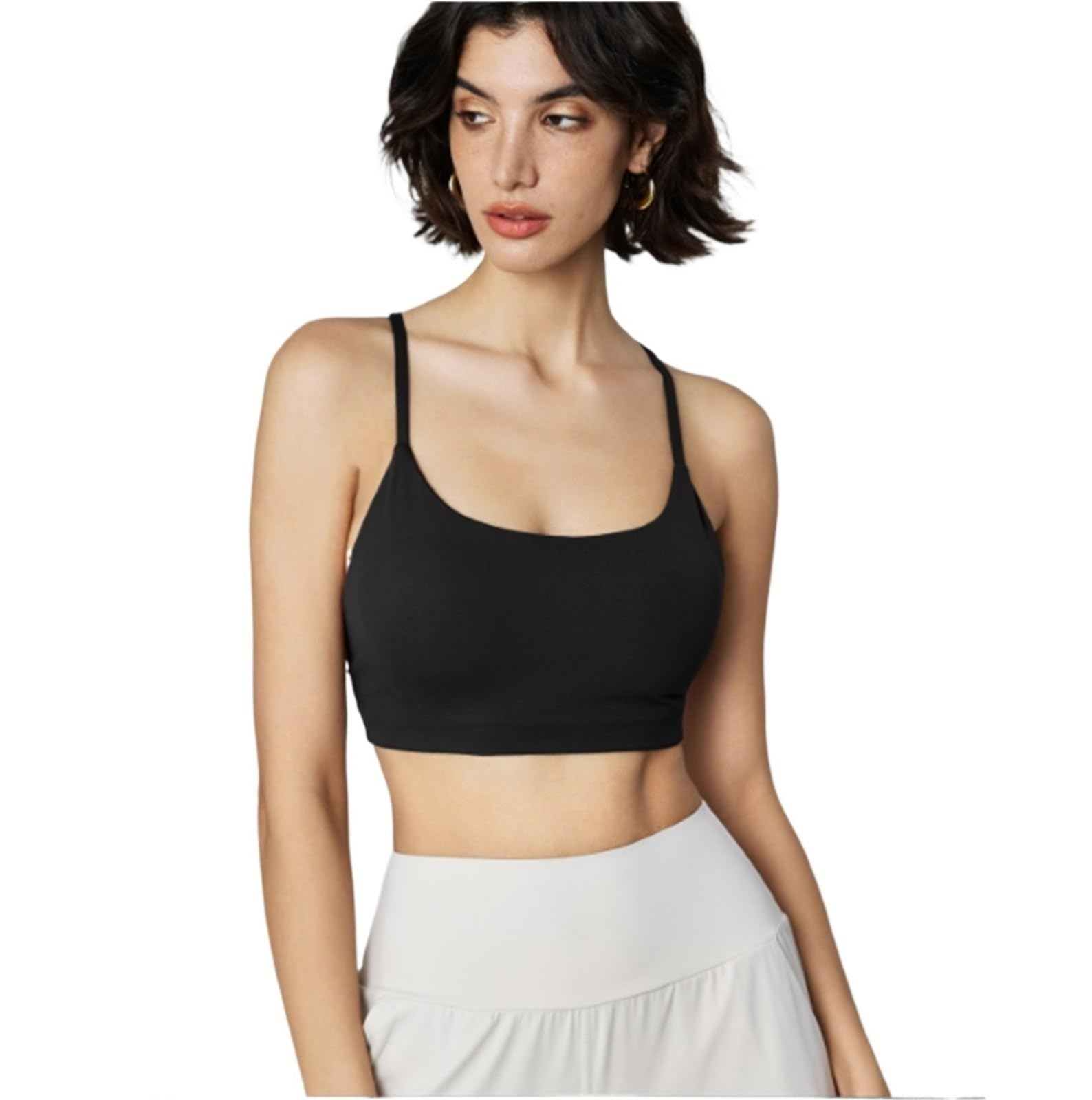 Sujetador Deportivo Mujer Sujetador Deportivo De Yoga Con Copa Extraíble Y Sin Aros Con Espalda Cruzada Y Soporte Medio For Mujer Sujetador Gimnasio(Black,S)