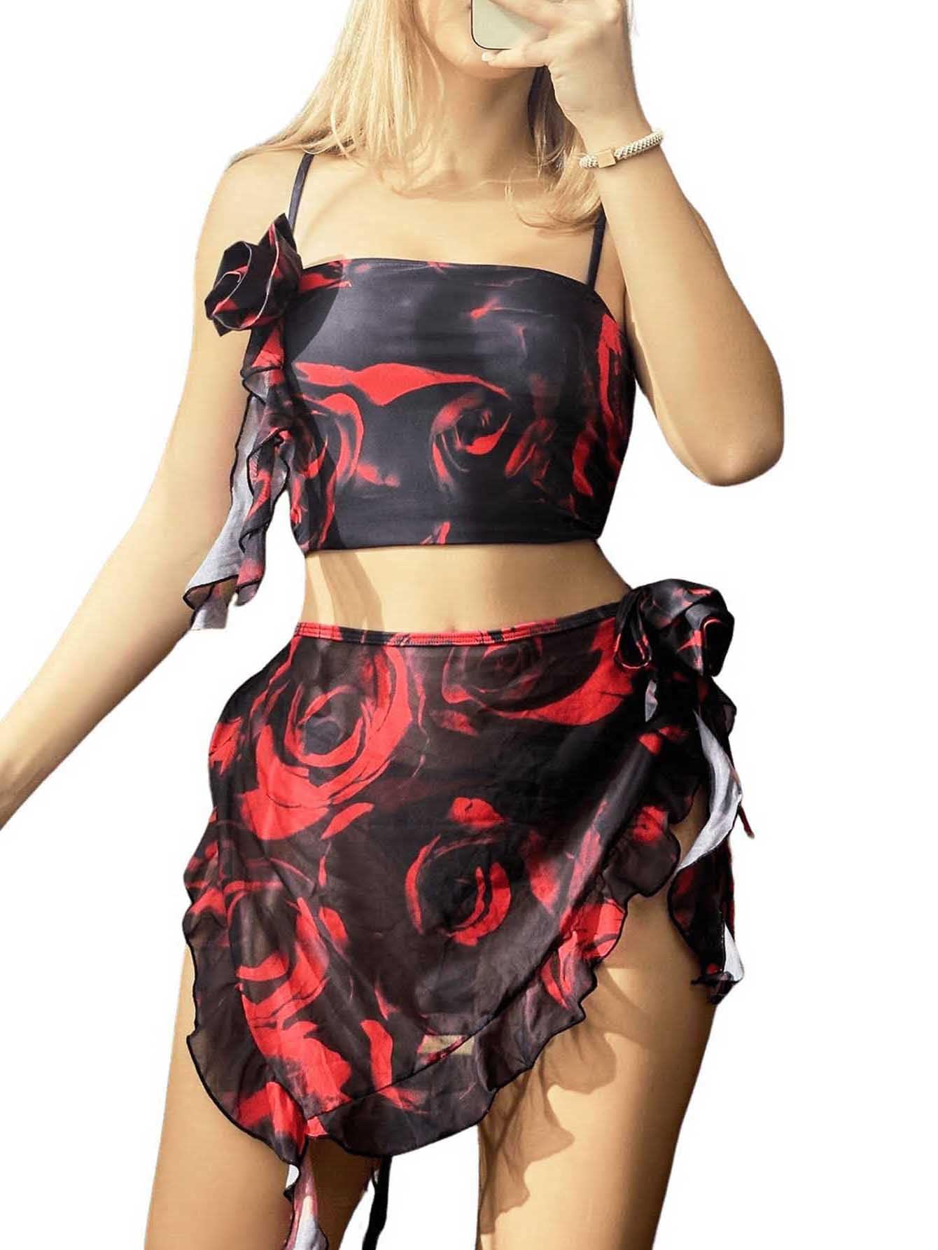 Bikini 3 pièces noir avec jupe pour sublimer vos formes sans complexe - 7