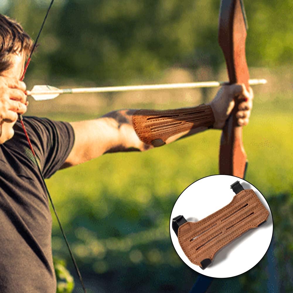 UNIVERSE ARCHERY Leather Arm Guards | Bow Arm Protector 2 Strap Archery Guard | High-Grade Adjustable Leather Armguard | Hunting Accessories & Archery Sports 19X10CM (Brown) : Sports & Outdoors