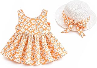 Bold N Elegant Baby-Girl's Summer Sleeveless Cotton Floral Heart Print Princess Midi Dress Frock Tutu with Hat for Girls Price In India
