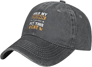 Hold My Drink I Gottas Pet This Cat Hat Adjustable Funny Fashion Casquette for Men Women Deep Heather