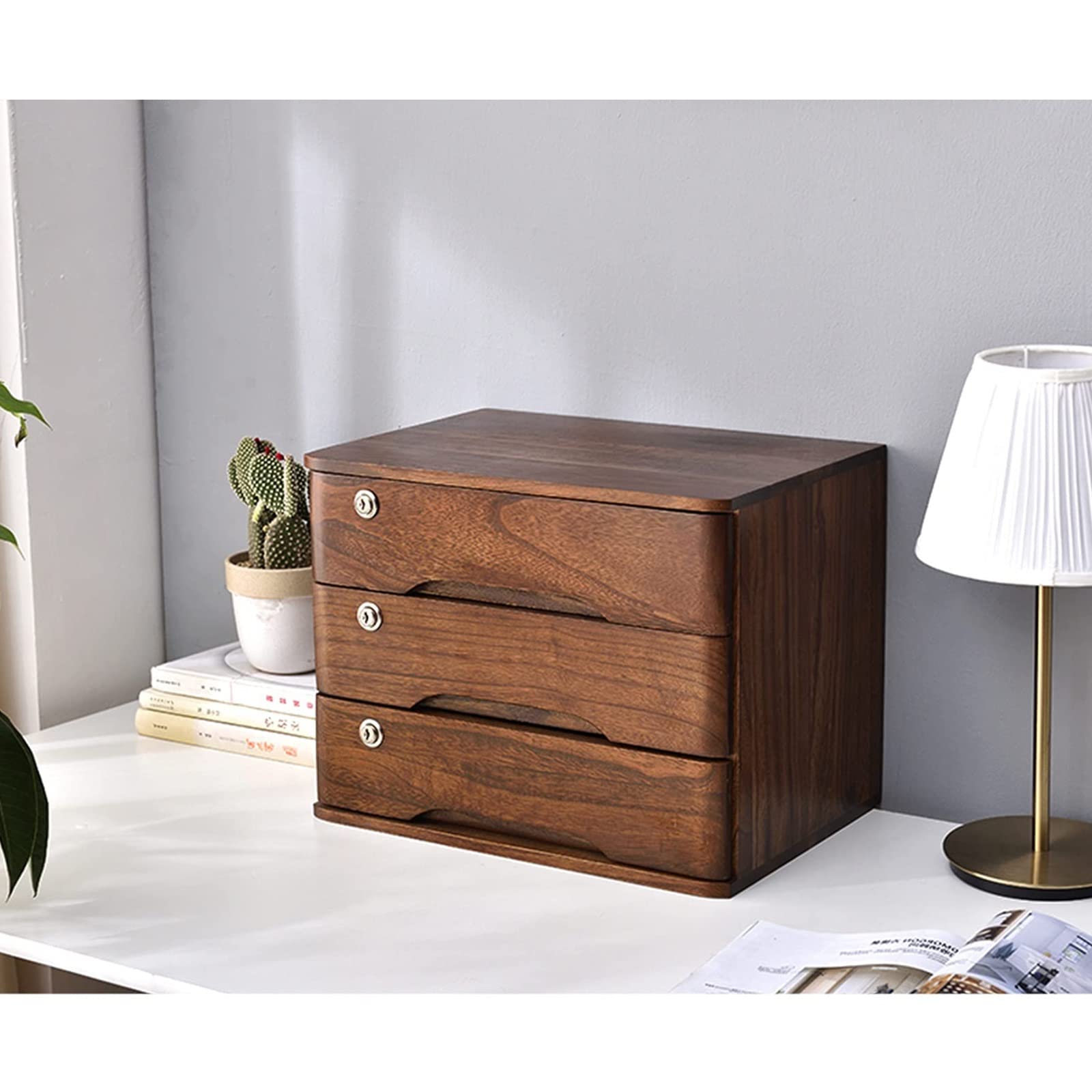 MYUYEE Solid Wood Desktop File Cabinet With Lockable Drawers Organize A4/Receipt Files In Style (E-3 Drawers)