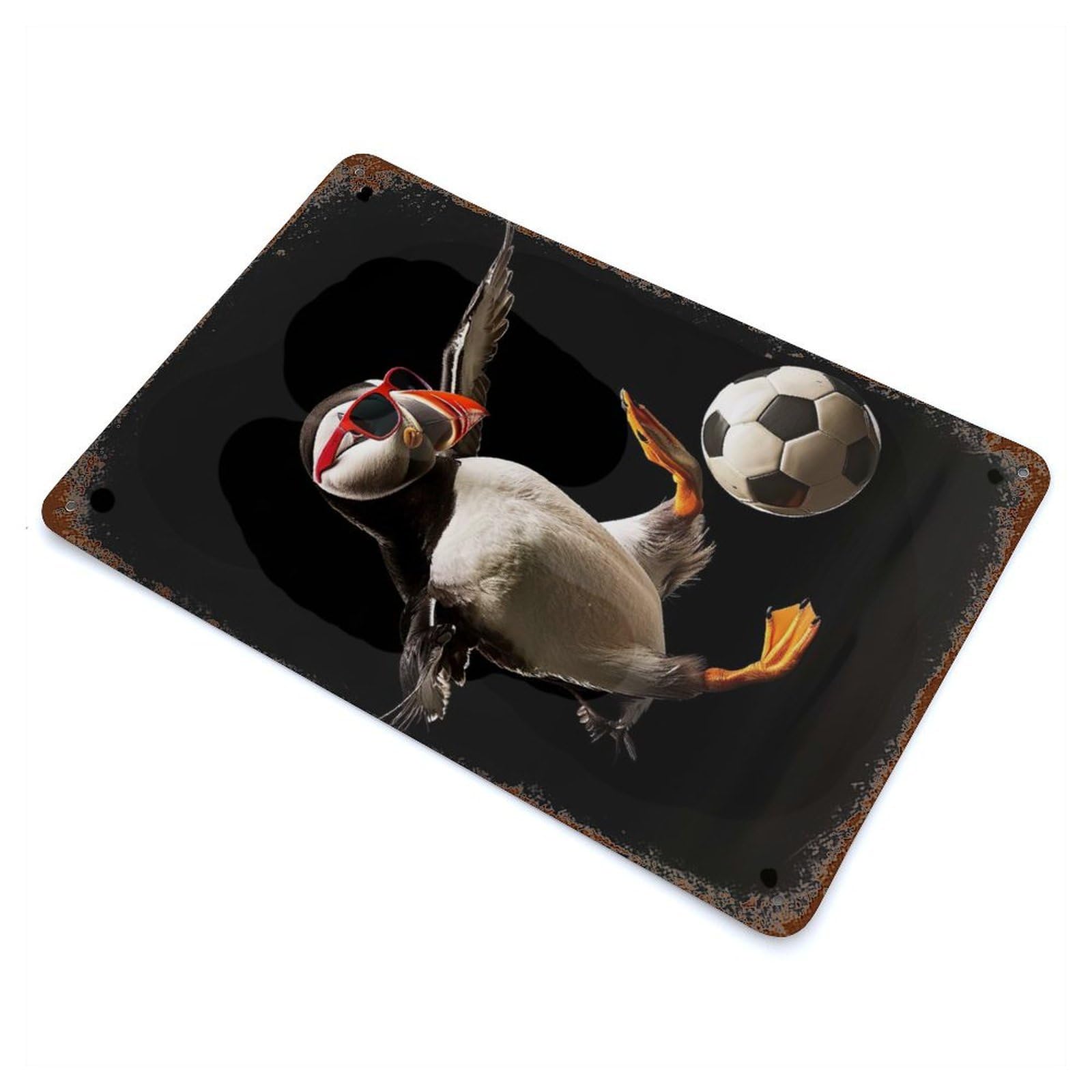 Puffin Soccer Star Decorative Tin Sign 11.8"x7.9", for Bistro, Counter And Cafe Decor, Classic Wall Plaque