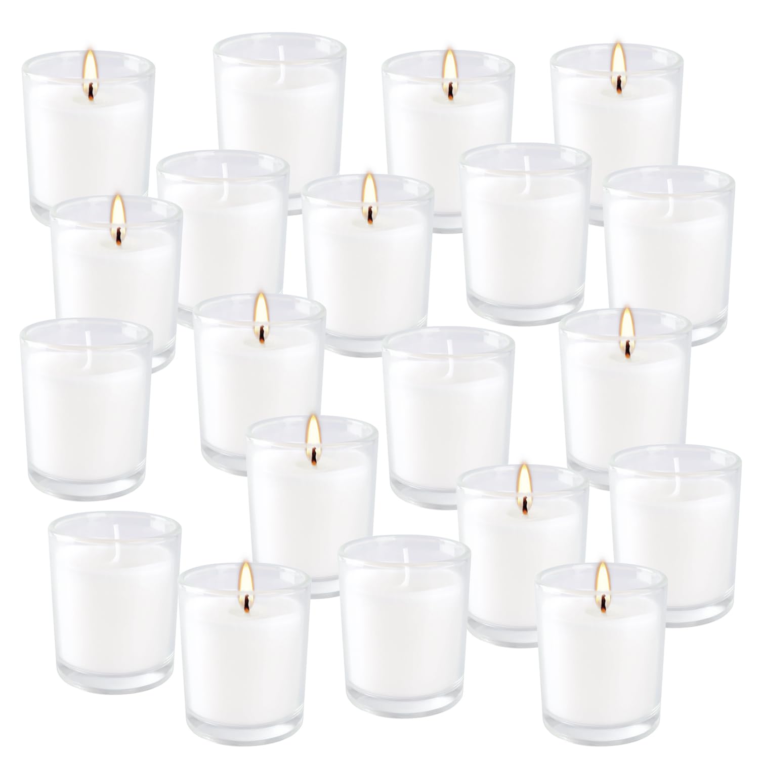20 Pack Warm White Unscented Clear Glass Filled Votive Candles Hand Poured Wax Candle Ideal Gifts for Aromatherapy