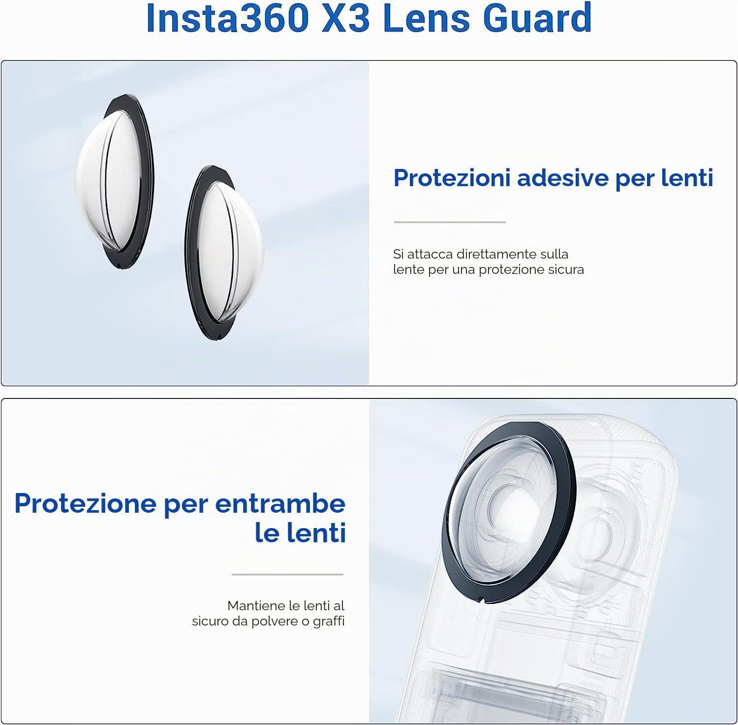 Kit di accessori 7 in 1 compatibile con Insta360 X3 [custodia in silicone per fotocamera][copriobiettivo] [pellicola protettiva per lo schermo] [custodia da trasporto per esterni con