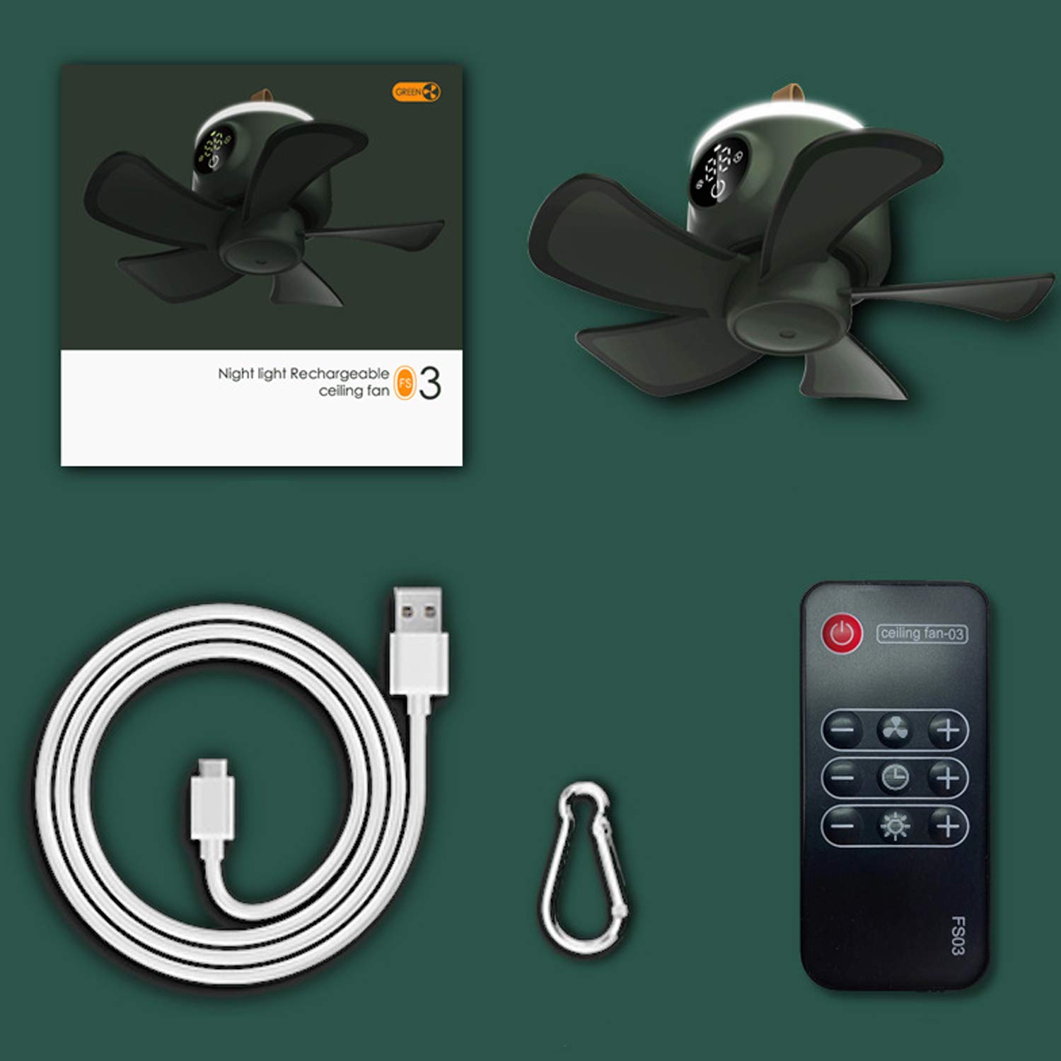 Wentylator ogniwowy kempingowy z lampkami nocnymi LED przenośny zasilany bateriami cichy wentylator USB