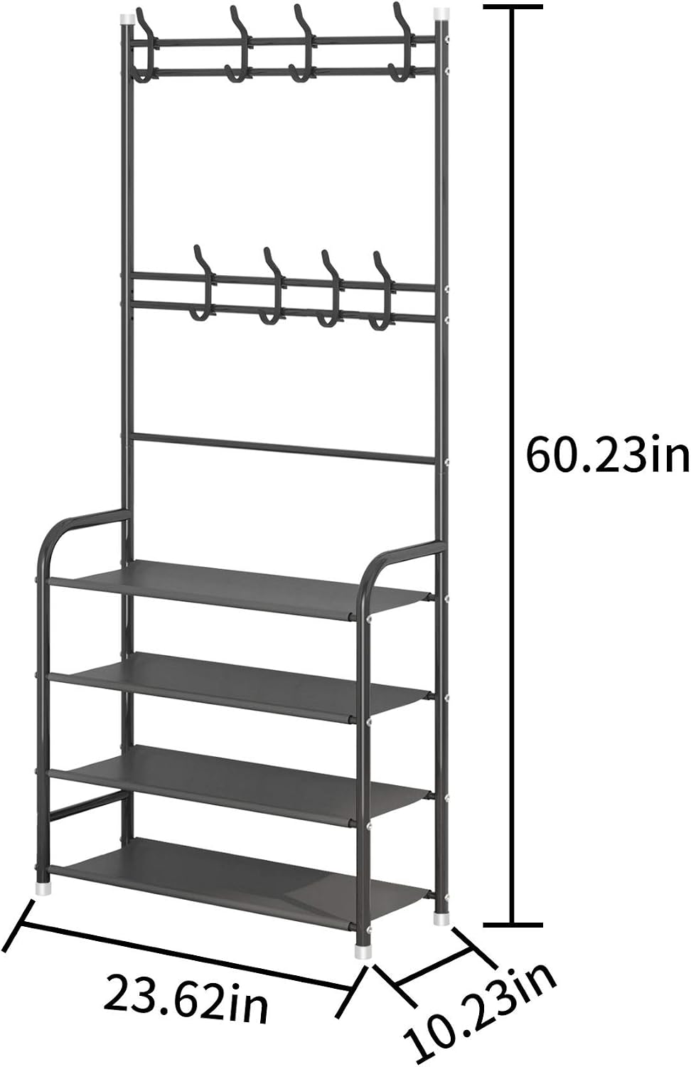 UDEAR Entryway Coat Rack,Hall Tree Storage Shelf,Easy Assembly,with 4-Tier Shelf for Storage Shoes,Clothes,Black
