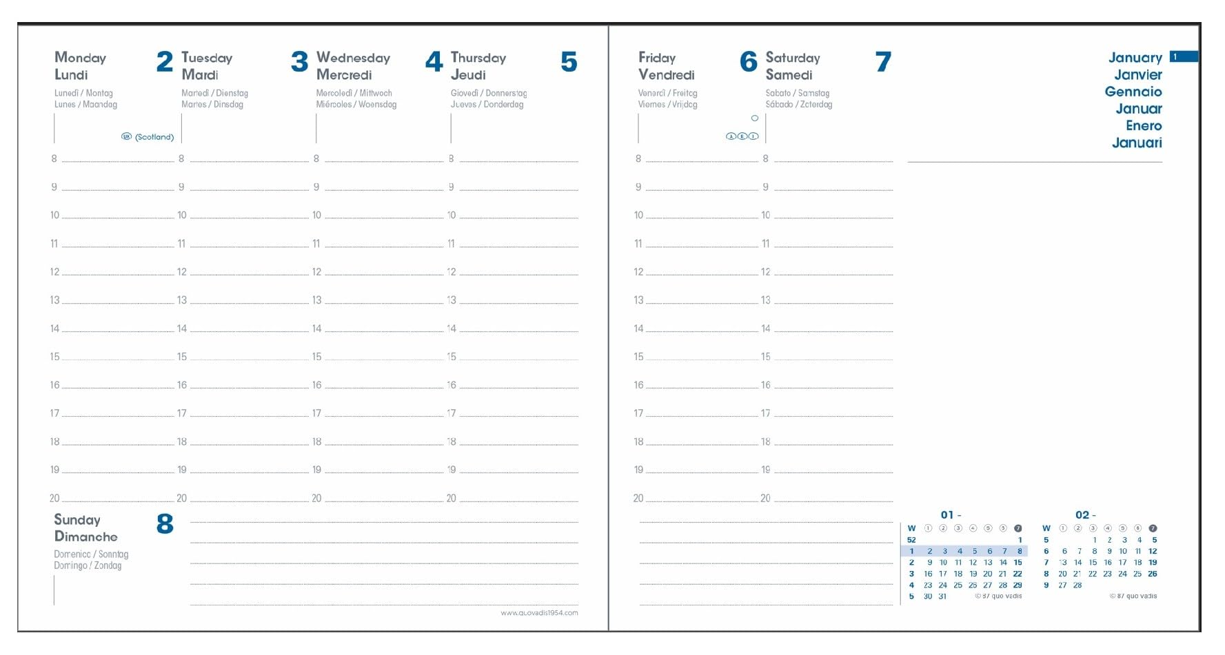 Quo Vadis - Kalender – 2027 – Recycling – Wochenkalender – mehrsprachig – Mona – Rot – 12 Monate von Januar bis Dezember – 10 x 15 cm – Vollnarbenleder
