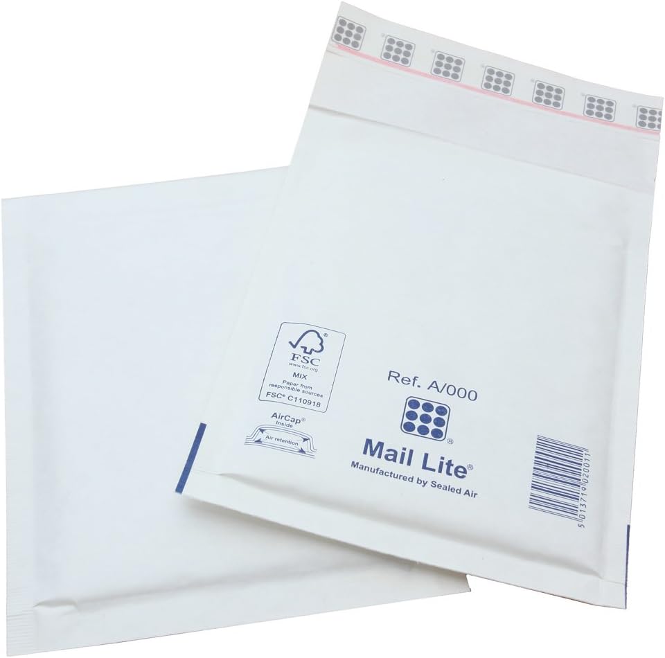 Mail Lite Size A/000 110 x 160 mm Padded Envelope - White (Pack of 100)