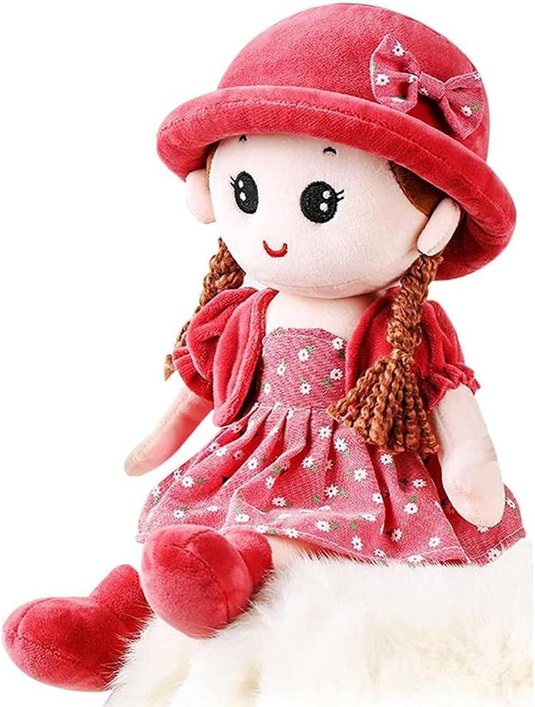 Plush Baby Doll Girl with Clothes,13.8 Plush Stuffed Dress Up Lovely Doll Plush Toy,Plush Stuffed Toy with Hat and Skirt, Sleeping Companion Doll for Girls Birthday Gift (Green)