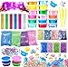 Produktbild specool Slime Fluffy Schleim Set, Kinder DIY Glitter Slime Kit Selber Machen Einhorn Überraschung Kunsthandwerk Selbstgemachtes Zubehör Kristall Goldfischglas Perlen Schaum Kugeln Konfetti Tierform