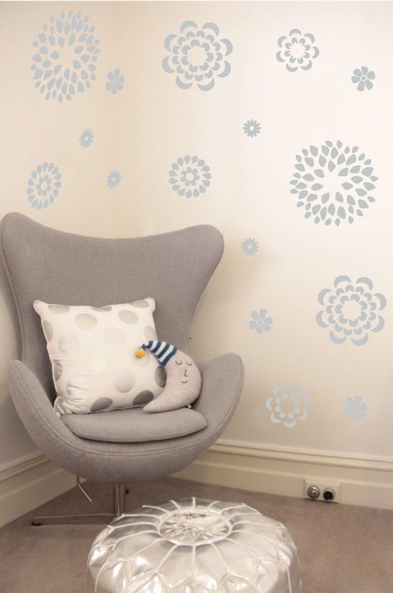 Flower Pattern Wall Decal - Removable DIY Vinyl Sticker Girls Room Art Home Decor Graphic Transfer (Light Grey, 19x24 inches)