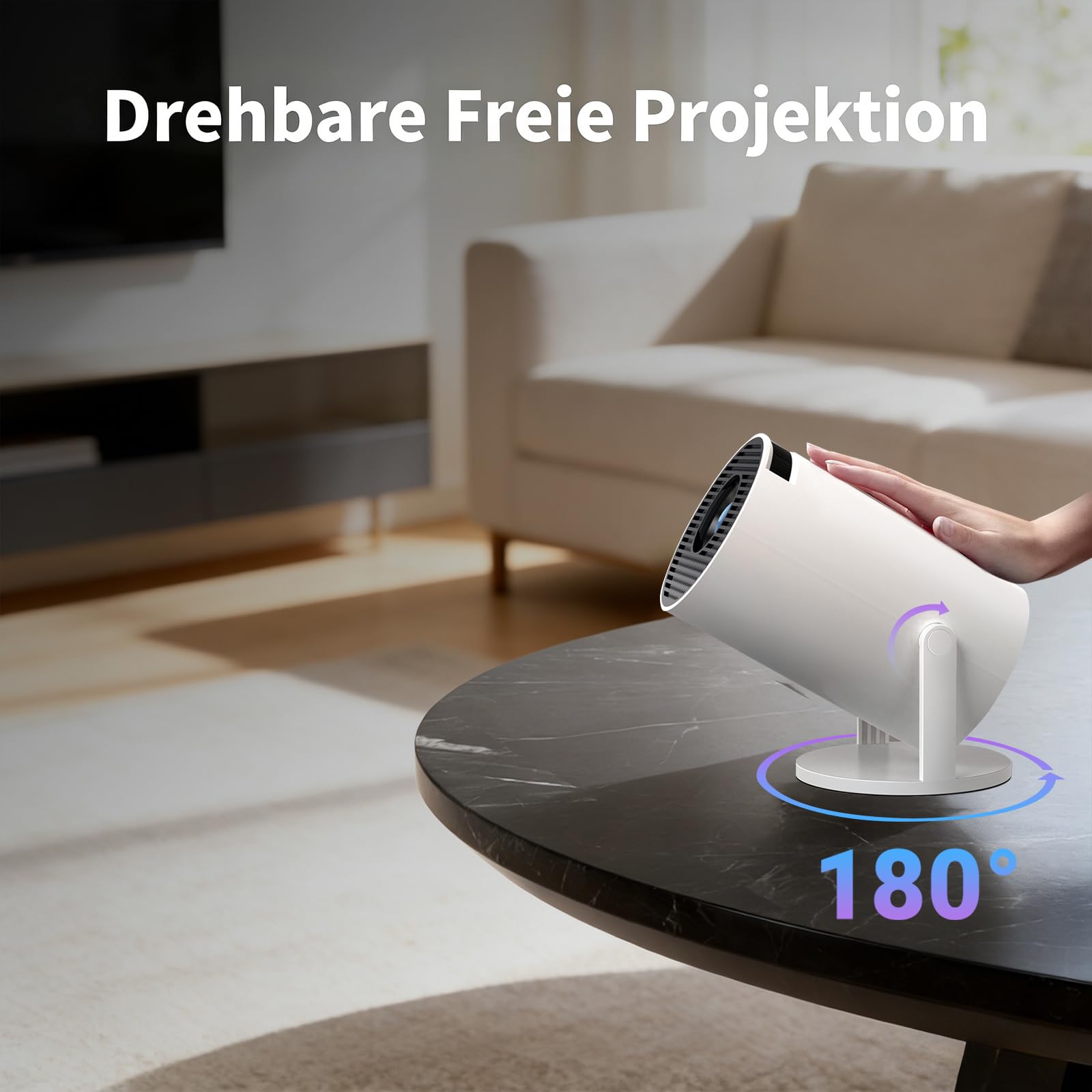 Mini Beamer 4K 1080P Smart Projektor mit WiFi 6 Bluetooth 5.4 Auto Trapezkorrektur 180° Dreh Heimkino Outdoor Kompatibel HDMI TV Stick Laptop