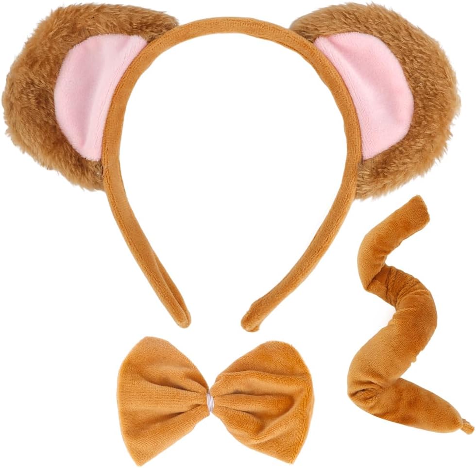 COCIDE 3Pcs Monkey Costume Set Plush Animal Monkey Ears Headbands Tails Animal