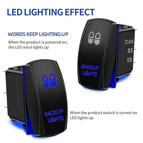 Miniatura 3 de Interruptor para luz LED de 5 pines con luz de encendidoapagado, luz LED azul 20 A12 V 10 A24 V con cables de puente para automotor, barco, camión,