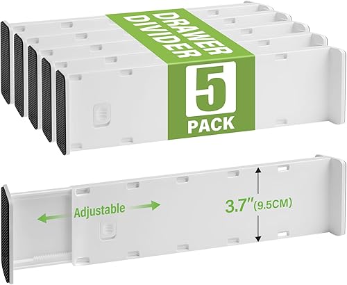 Paquete de 5 separadores de cajones de 3.7 pulgadas de alto, organizadores delgados expandibles de 14.8 a 25.6 pulgadas, separadores ajustables para