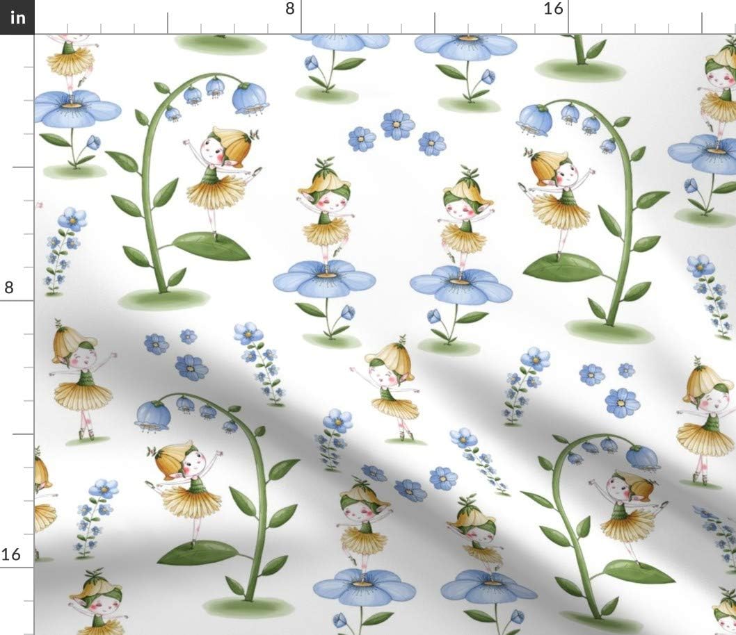 Spoonflower Fabric - Fairy Fantasy Flowers Whimsical Watercolor Creatures Nursery Decor Printed on Petal Signature Cotton Fabric by The Yard - Sewing Quilting Apparel Crafts Decor
