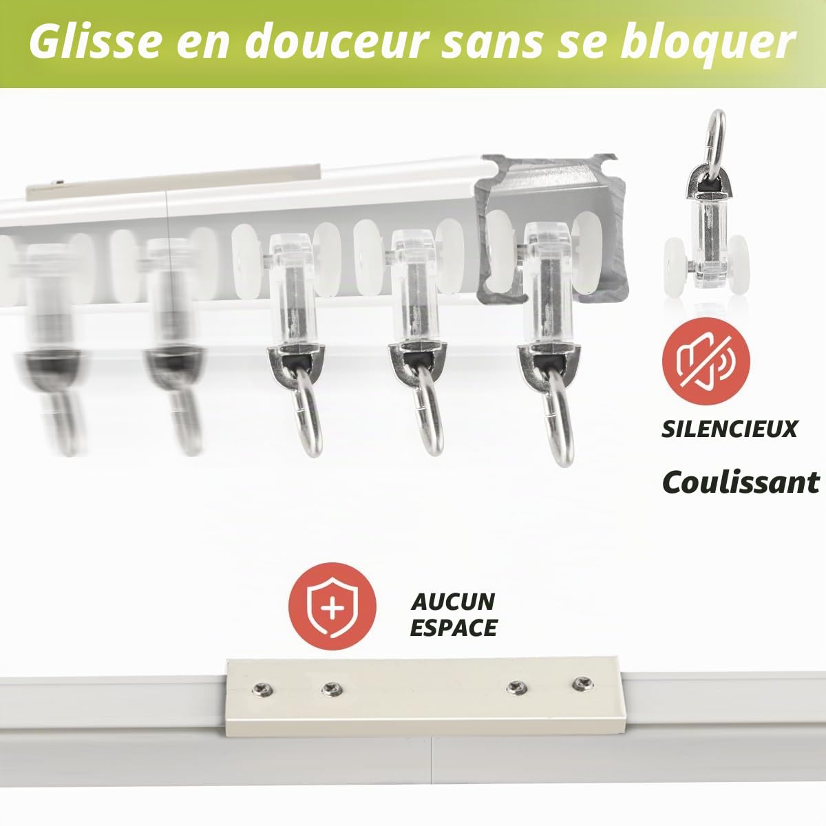 KOLAKO Rail de rideau de plafond (0,9 à 2,7 m) en aluminium robuste - Système de tringle à rideaux robuste - Séparateur de pièce - Rail de plafond coulissant pour rideaux, camping-car