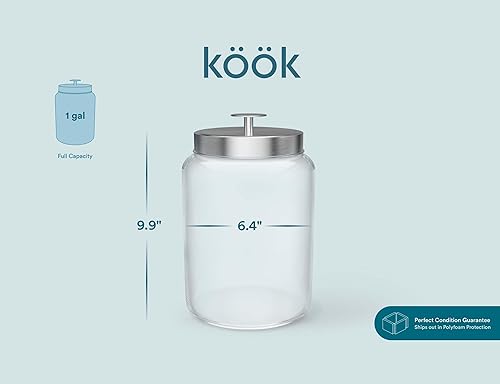 Miniatura 7 de KooK Juego de recipientes de cocina grandes de vidrio, recipientes de almacenamiento de alimentos, tarros de baño, tapas herméticas, 3.7 litros, 98