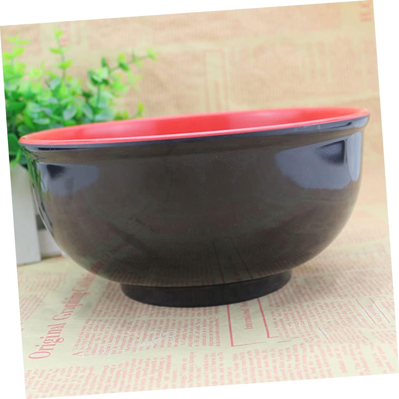 MAGICLULU 2pcs Unbreakable Imitation Porcelain Soup Bowls Anti-drop Double Color Design Red Black for Rice Noodles and More