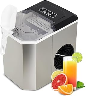 Countertop Ice Maker, Portable Stainless Steel Machine with Scoop Holder, Self-Cleaning, 26Lbs in 24Hrs, 9 Cubes in 6 Min...