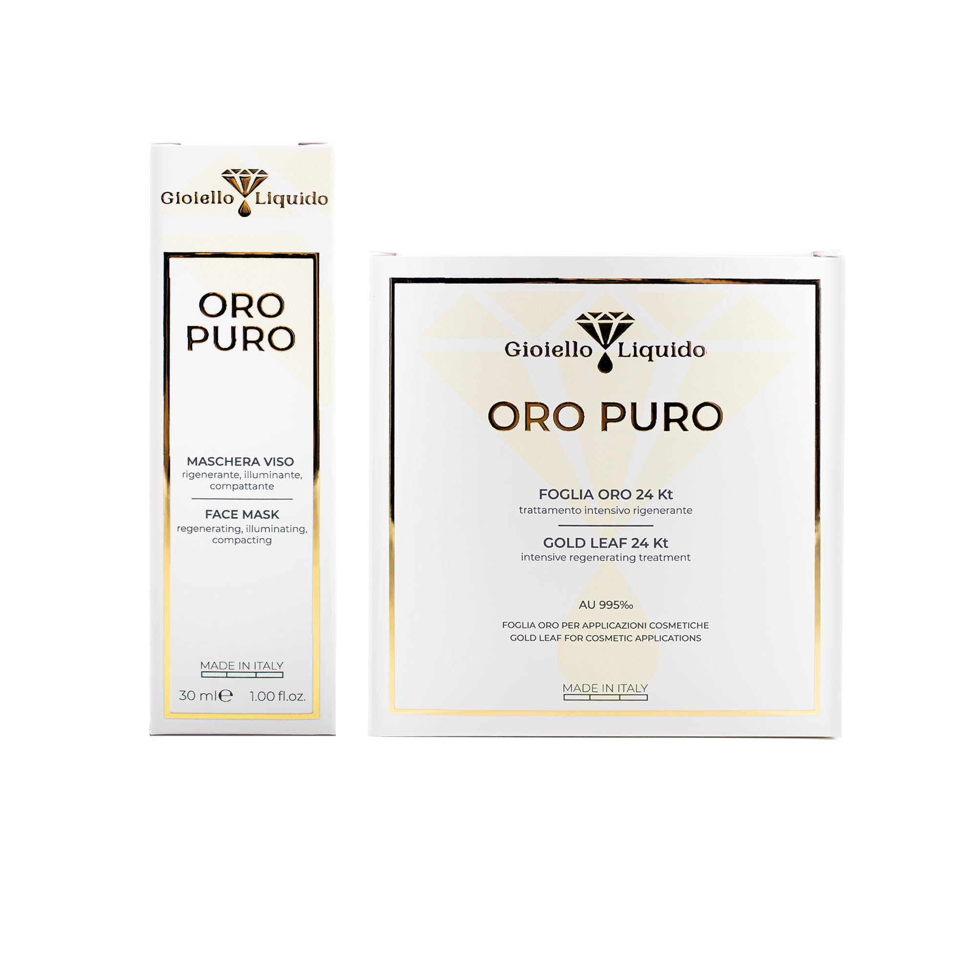 Set Gesichtsmaske aus Gel mit reiner Hyaluronsäure und kolloidalem Gold + Blatt 24 Karat Gold zertifiziert (6 Blatt) - Sofortiger Lifting-Effekt, regeneriert die Gesichtszellen - 100% Anti-Age