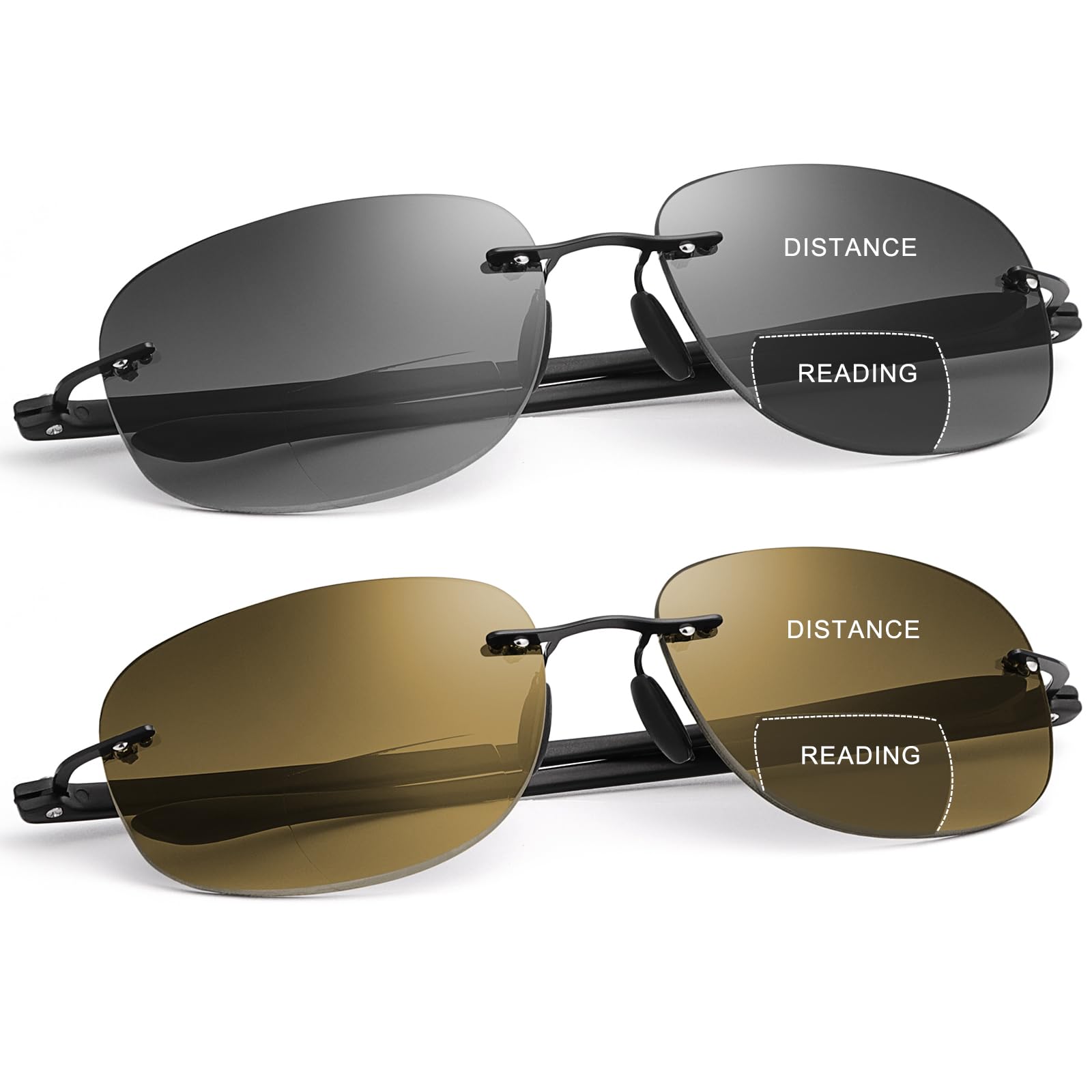 YIMI 2 Pairs Bifocal Reading Glasses Blue Light UV400 Protection Sport Sunglasses Far and Near Dual Use for Men Women Eyewear(Black and Brown, 2.00, multiplier_x)