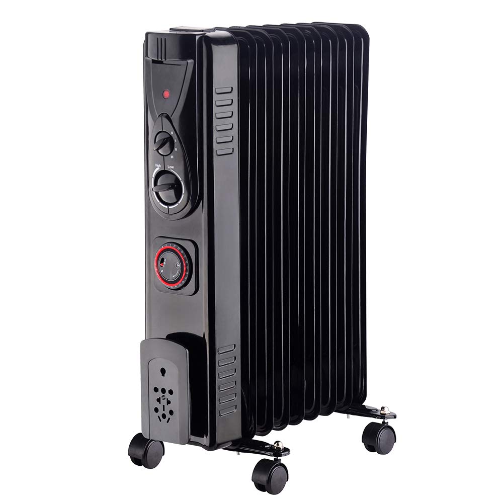 NRG Black 9-Fin Oil-Filled Radiator, 2KW with Timer & Adjustable Thermostat, Thermal Safety Cut-Off