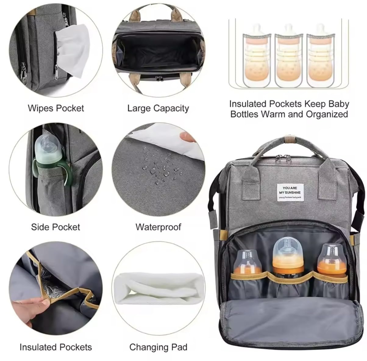 Générique Sac à Dos à Langer Bébé Pliable avec Matelas à Langer – Sac à Langer Multifonction Grande Capacité – Sac Bébé pour Maman et Papa – Attaches Poussette