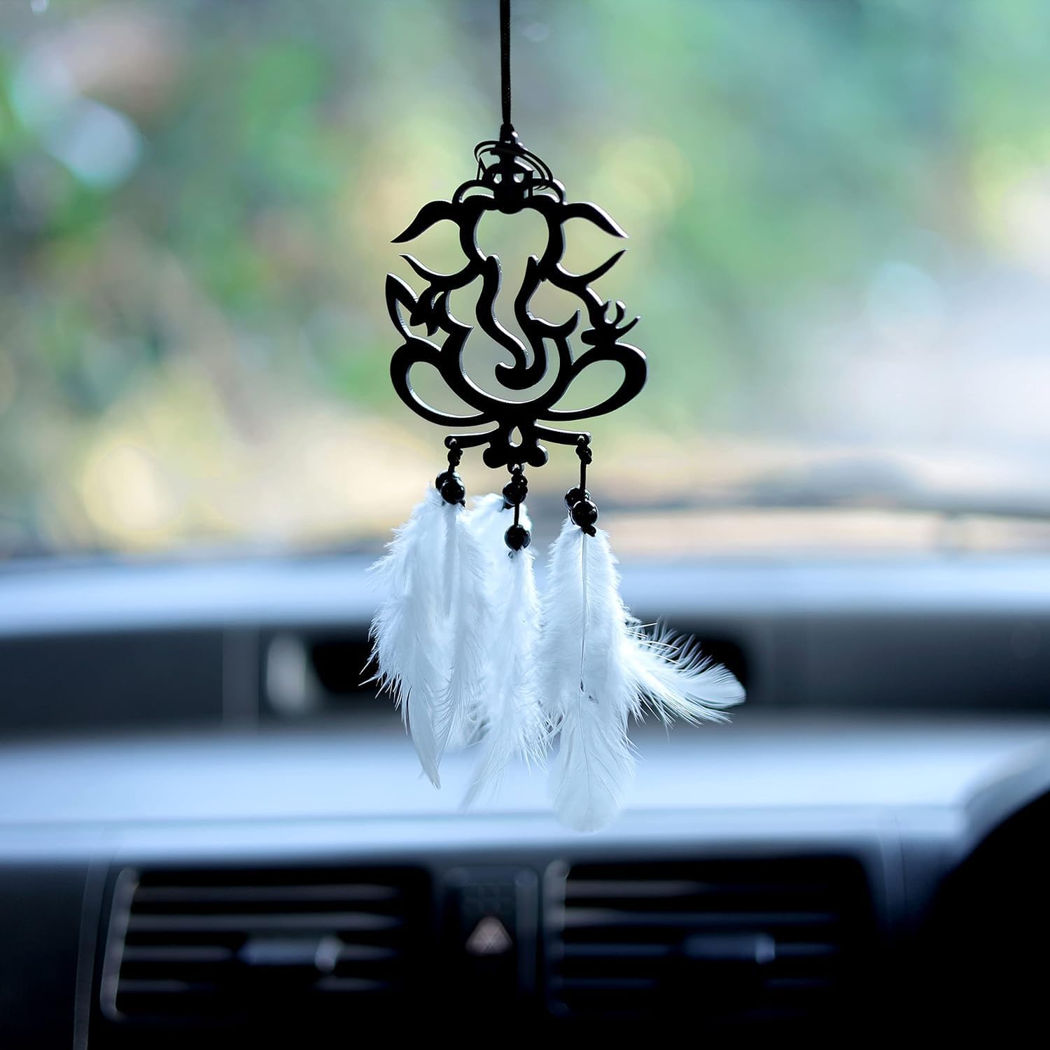 M H Villa Ganesha Dream Catcher Car Decoration Items Interior Spiritual Charm Car Hanging Accessories Interior Protection Ornament for Positive Vibes Car Mirror Hanging Gift - 1pcs