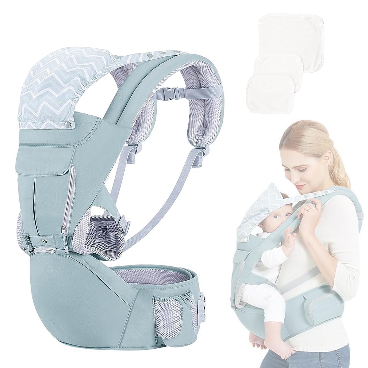 HASTHIP Baby Carrier, 6 in 1 Baby Carrier Wrap, with Hip Seat and Adjustable Size Baby Holder for Breastfeeding, Front and Back Backpack 360 All-Position Baby Wrap Carrier Front for Infant & Toddler
