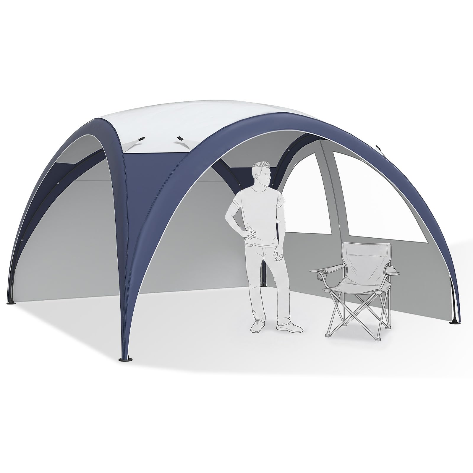Aoxun Dome Shelter with Sides, Camping Gazebo for Outdoor Events Shelter, Portable Steel Pole Shelters, Tent with Travel Bag& 4 Stable Feet, Waterproof 4000mm, UPF50+, 3.5m x 3.5m, Blue — image 1