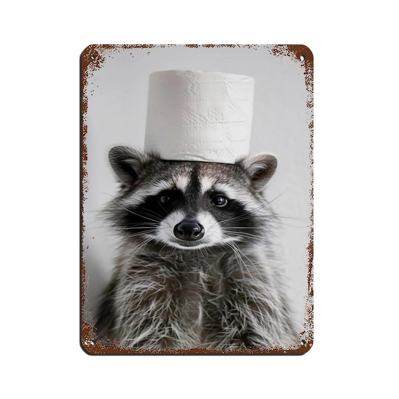 Cute Raccoon with Toilet Paper on Head Tin Sign Vintage Metal Pub Club Cafe Bar Home Wall Art Decoration Poster Retro 12x16inch(30x40cm)