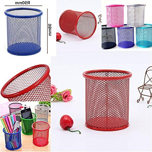 Miniatura 3 de Zentto Accesorios De Escritorio De Oficina Rejilla De Metal Bolígrafos Ronda Lápices Titular Escritorio Organizador - Rojo