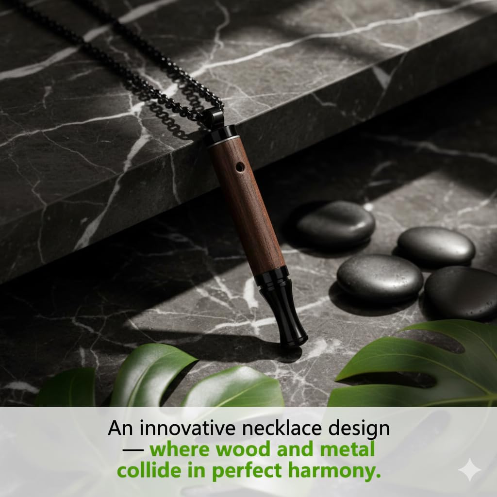 Stick respiratoire en Bois sans Nicotine, Embout réutilisable avec chaîne, 9 filtres aromatisés Menthe Citron Orange, Accessoire Discret pour Pauses Quotidiennes et Geste Main-Bouche