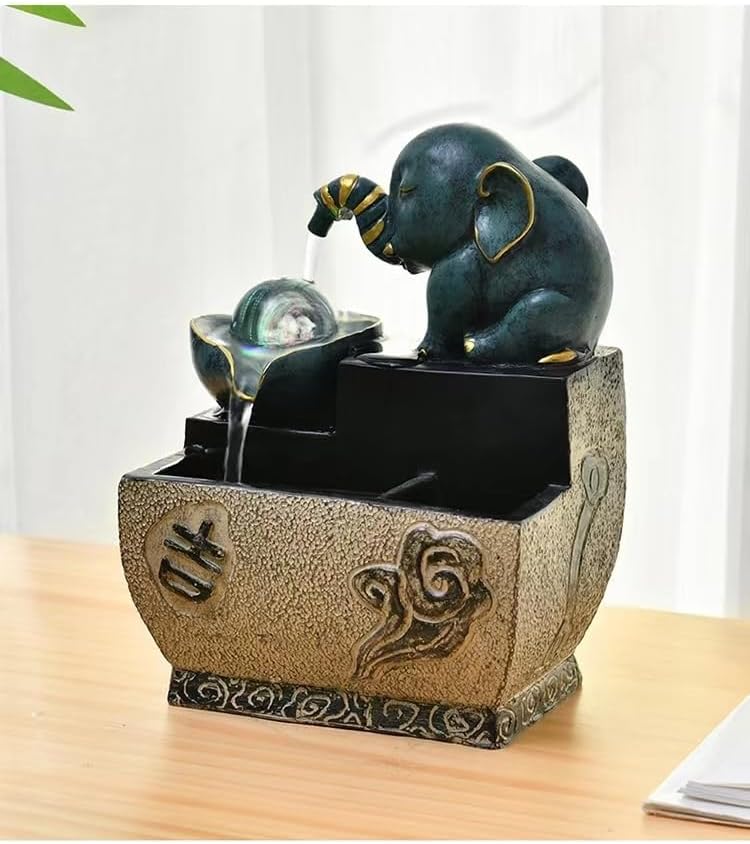 Wealthy Elephant Flowing Ornaments Circulating Water Office Living Room Desktop Light Luxury Home Decoration Housewarming Gifts (Blue)