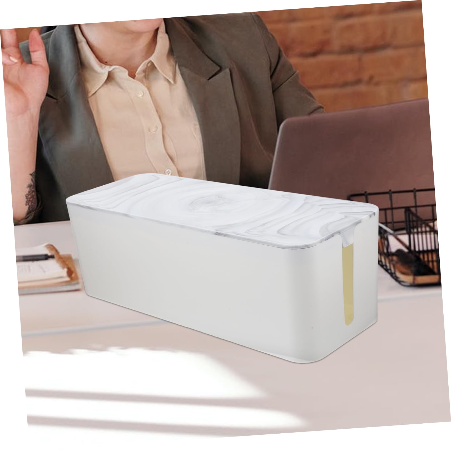 VILLCASE Caja Organizadora de Cables de Bambú con Tapa para Gestión de Cableado para Oficina y Hogar Multiusos y Duradera Organizador de Cables con Gran Capacidad