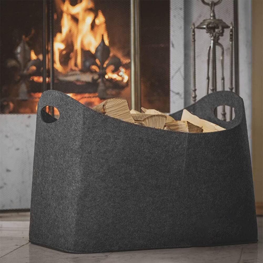 Firewood Carrier Felt Bag Firewood Fireplace Wooden Felt Bag Basket Fire Wooden Pocket Firewood Basket Fireplace Stove Firewood Carrier Large Capacity Log Bag (Color : Light Grey)