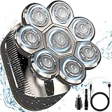 8 cabezales flotantes para un afeitado rápido: la cabeza flotante de las afeitadoras para hombres se puede flotar hacia arriba y hacia abajo para adaptarse perfectamente a tu cara, cuello y cabeza, proporcionando un afeitado cercano y suave. El diseño de 8 cabezales de corte aumenta la zona de afeitado y ahorra tiempo de afeitado. Afeitado de hoja afilada, doble red para protección de la piel, te da un corte suave, sin irritación en absoluto.