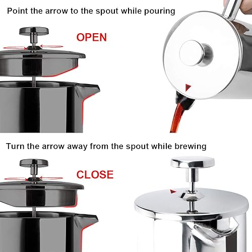 Vista 4 de Secura - Cafetera de prensa francesa de acero inoxidable 304 con 2 filtros adicionales